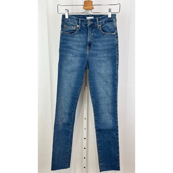 GOOD AMERICAN Size 25 0 Good Waist Ankle Crop Raw Edge Hem Skinny Jeans Blue - Picture 1 of 10